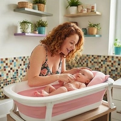 Coussin de bain bébé rose pour baignoire