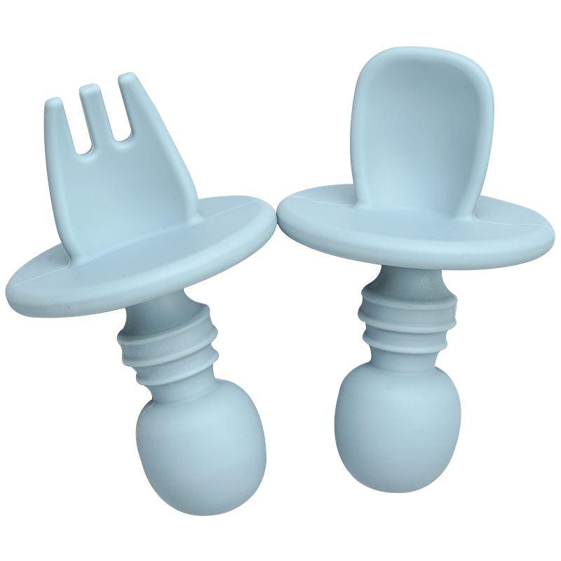 cuillère et fourchette pour bébé bleu clair
