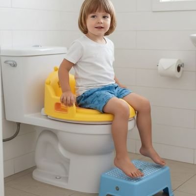 Réducteur de toilette jaune avec motif ludique pour bébé