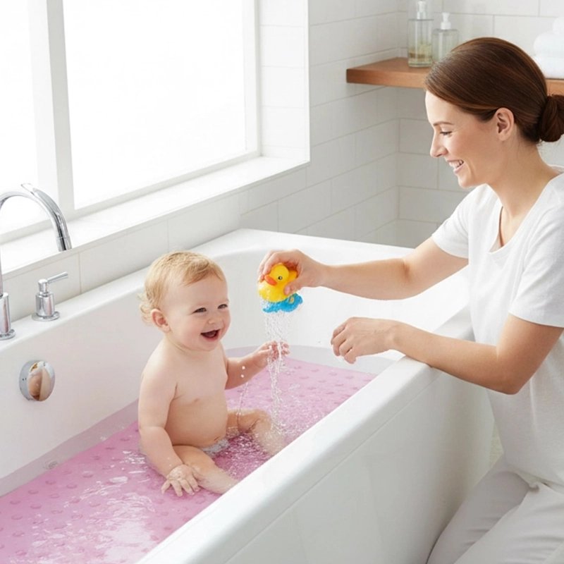 Tapis de bain bebe rose sécurisé et antidérapant