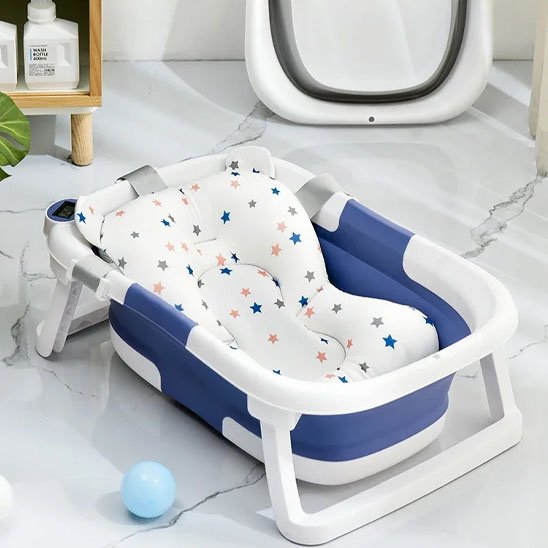 Baignoire bébé pliante bleu avec coussin antibactérienne 