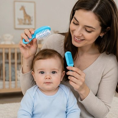 Brosse cheveux bebe bleu pour bébé garçon 