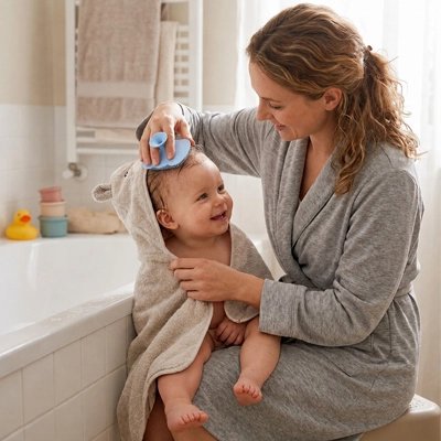 Brosse cheveux bebe douce en silicone après bain 