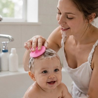 Brosse cheveux bebe en silicone forme compact 