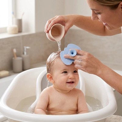Brosse cheveux bebe en silicone pour le bain 