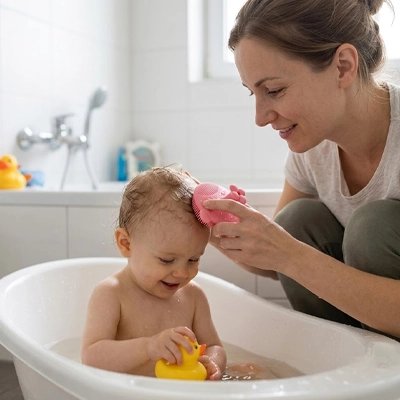 Brosse cheveux bebe pratique et flexible en bain 