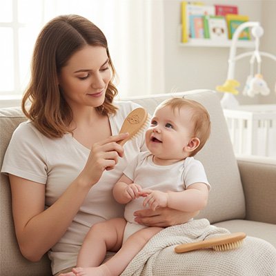 Brosse cheveux pour bebe avec logo singe gravé 