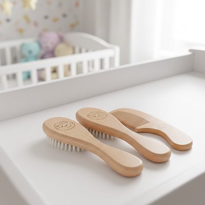Brosse cheveux pour bebe en kit avec logo de lion 
