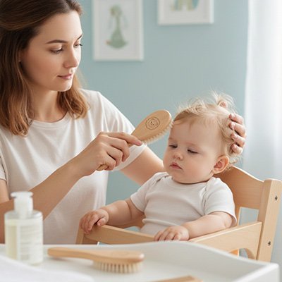 Brosse cheveux pour bebe souple avec logo du lion