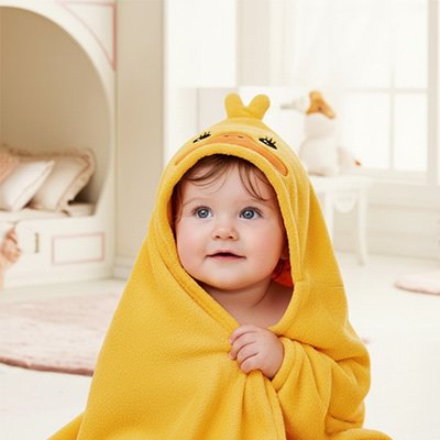 Cape de bain bébé canard jaune joyeux