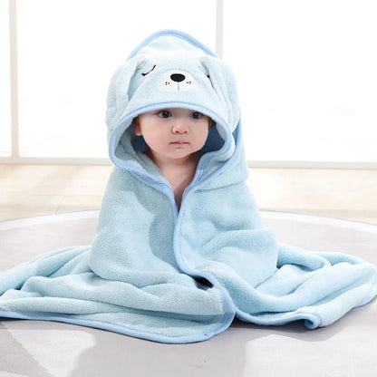 Cape de bain bébé en chien bleu