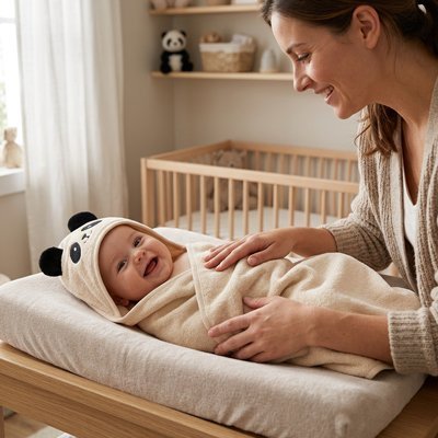 Cape de bain bébé et souri adorable 