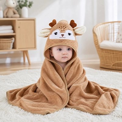 Cape de bain bébé en cerf en microfibre 