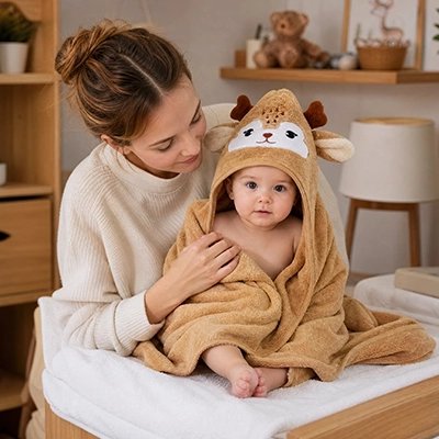 Cape de bain bébé en dessin animé cerf