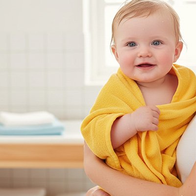 Cape de bain bébé jaune couvrance totale