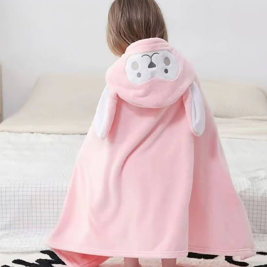 Cape de bain bébé lapin rose douce 