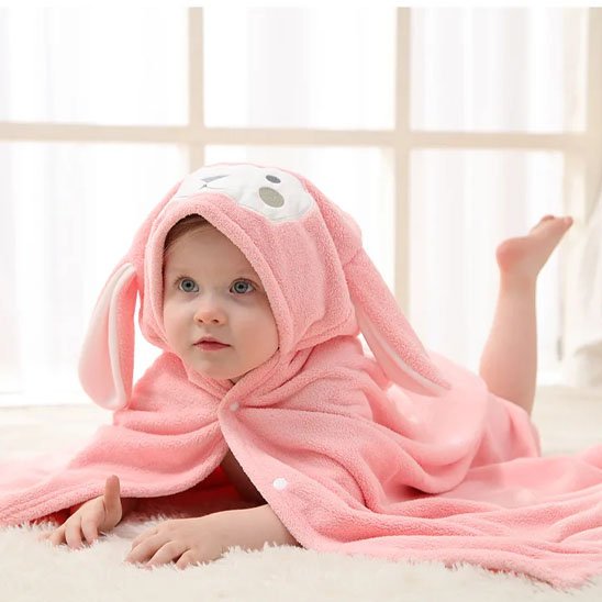 Cape de bain bébé rose toucher douce en design lapin