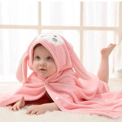 Cape de bain bébé rose toucher douce en design lapin