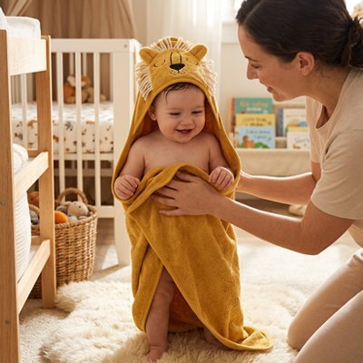 Cape de bain bébé lion duoce et chaude