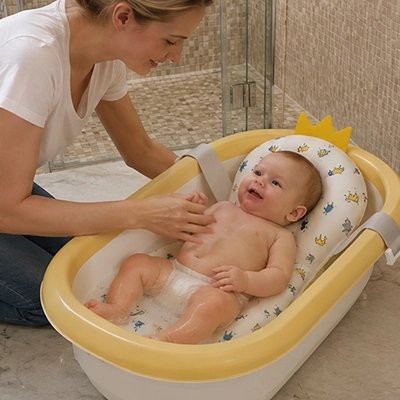 Coussin de bain bébé compacte et pliable style couronne 