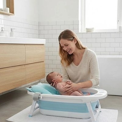 Coussin de bain bébé ergonomique bleu doux