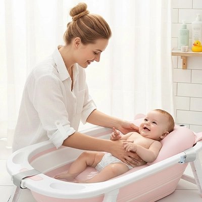 Coussin de bain bébé ergonomique rose doux