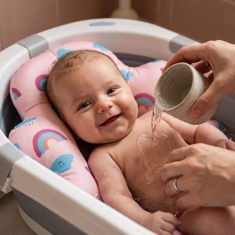 Coussin de bain bébé rose doux et moelleux 