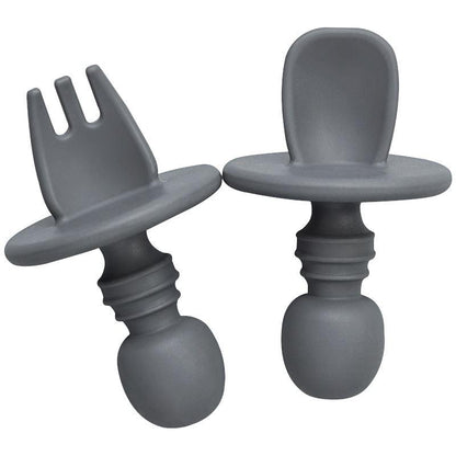 cuillère et fourchette pour bébé gris bien pour apprentissage