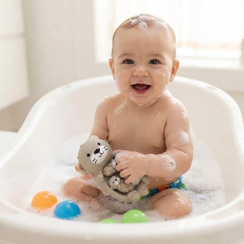 Jouet baignoire bebe loutre en silicone