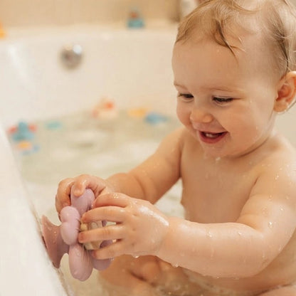 Jouet baignoire bebe violet en silicone résistant attaché 