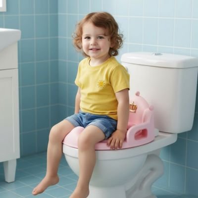 Réducteur de toilette rose et maintien confortable pour le dos de bébé 