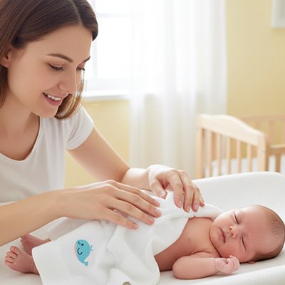 Serviette de bain bébé blanche avec motif poisson