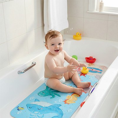 Tapis de bain bebe baleine bleu amusant