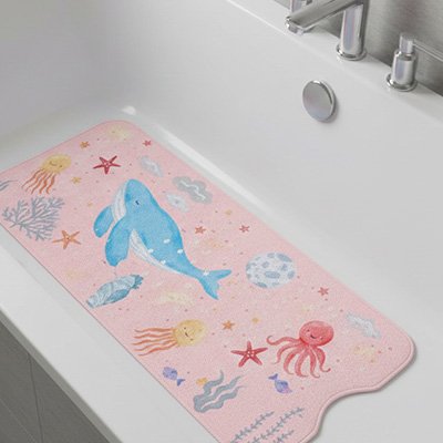 Tapis de bain bebe baleine rose antidérapant 