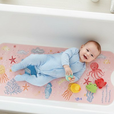Tapis de bain bebe baleine rose long et doux