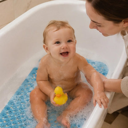 Tapis de bain bebe bleu antidérapant avec ventouse 