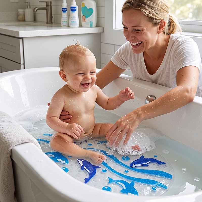 Tapis de bain bebe bleu en design dauphin 