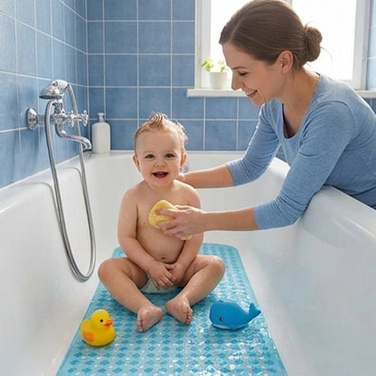 Tapis de bain bebe bleu sécurisé et long 