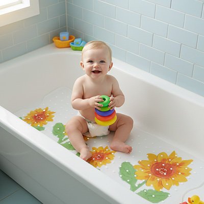 Tapis de bain bebe tournesol jaune confortable assise 