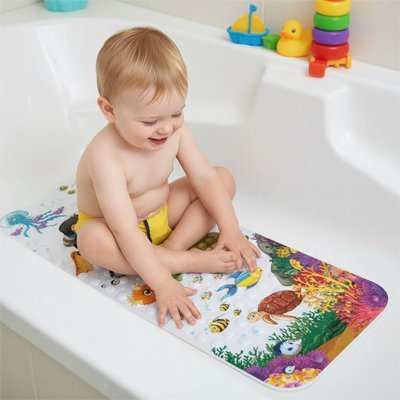 Tapis de bain pour bébé avec ventouse et dessin animaux marins