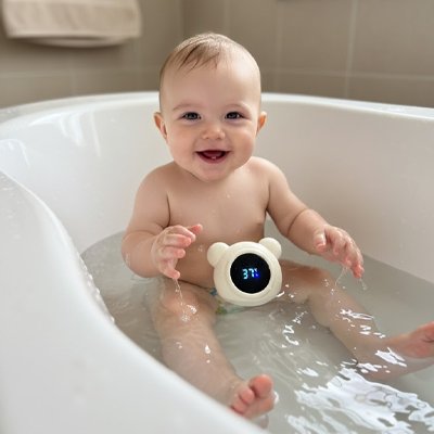Thermometre de bain avec bébé joyeux 