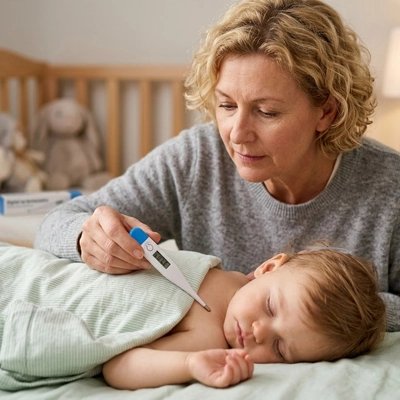 Thermomètre digital bleu pratique durant le sommeil du bébé
