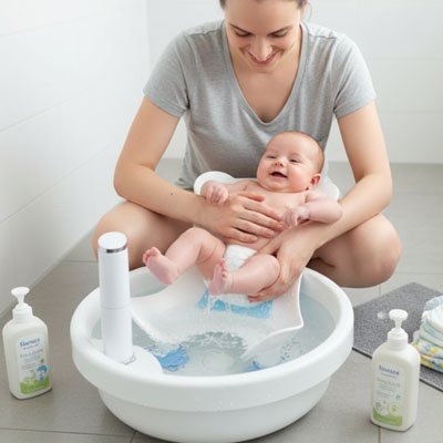 Transat de bain bébé blanc sur robinet 