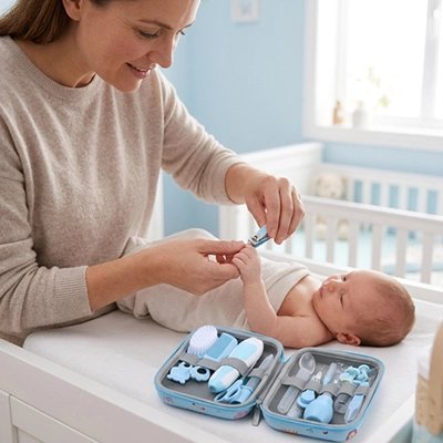 Trousse de toilette bebe bleu compacte et légère 